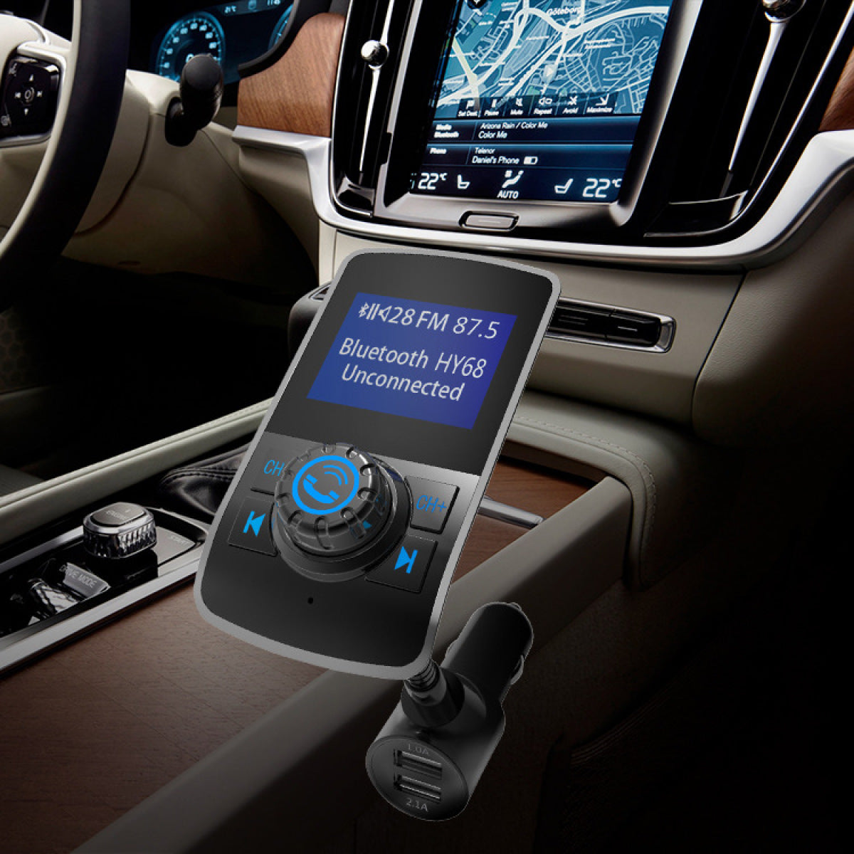 Bluetooth FM Transmitter — OLED Display, Hands-Free
